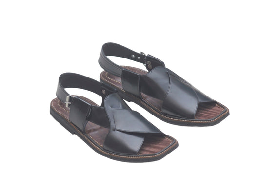 Kohati Chappal Sandal CrossGents – Genuine Shining Leather- Light Weight-black