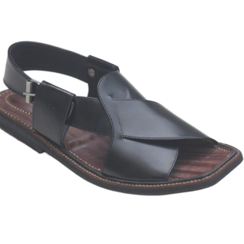 Kohati Chappal Sandal CrossGents – Genuine Shining Leather- Light Weight-black