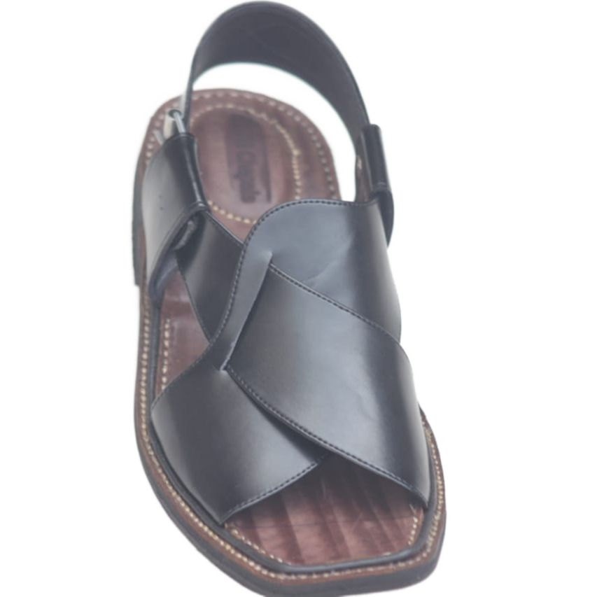 Kohati Chappal Sandal CrossGents – Genuine Shining Leather- Light Weight-black