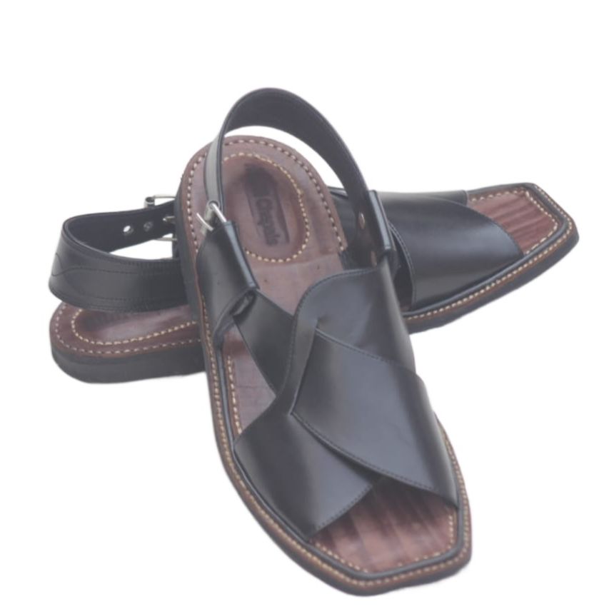 Kohati Chappal Sandal CrossGents – Genuine Shining Leather- Light Weight-black