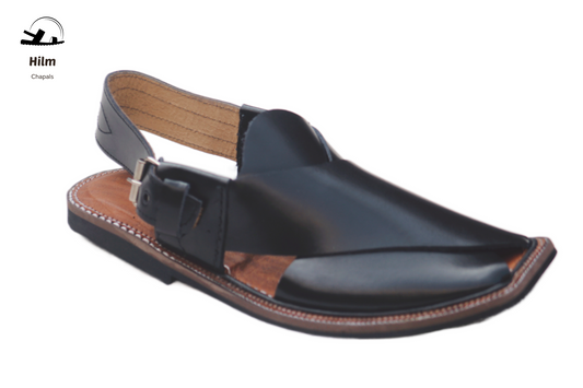 Charsada Chappal / Sandal – Gents – Genuine Leather – Black – Leather Insole – Thin Tyre sole – Rg 301